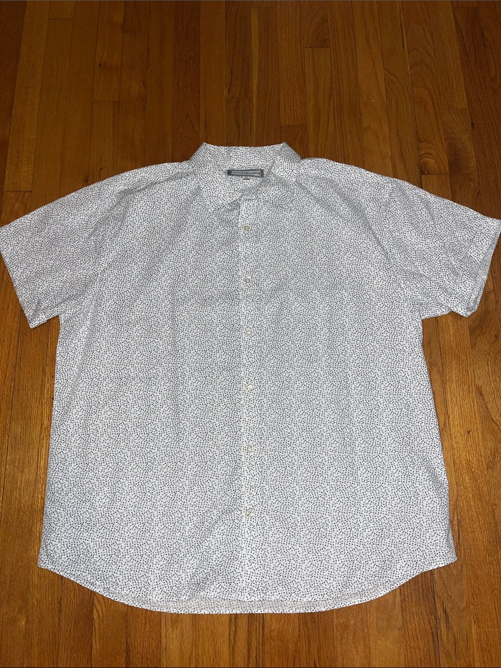 PD&C White Short-Sleeve Button-Down Shirt with Subtle Black Micro Print